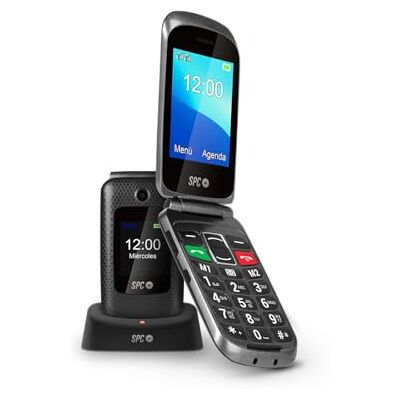 SPC Magnus Klapphandy für ältere Menschen mit großen Tasten, Remote-Konfiguration, kompatibel mit Kopfhörern, hohe Lautstärke, Doppeldisplay, SOS-Taste, Ladestation, ohne Ladegerät, Schwarz SPC Magnus Klapphandy für ältere Menschen mit großen Tasten, Remote-Konfiguration, kompatibel mit Kopfhörern, hohe Lautstärke, Doppeldisplay, SOS-Taste, Ladestation, ohne Ladegerät, Schwarz