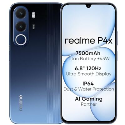 realme P4X 4G Smartphone, 4GB+256GB, 6,8 Zoll 120Hz LCD-Display, 7500mAh Titan-Akku, 45W Schnellladung, 6W Rückladung, MIL-STD 810H stoßfest, IP64, Next KI-System, Phantomblau (Ohne Ladegerät) realme P4X 4G Smartphone, 4GB+256GB, 6,8 Zoll 120Hz LCD-Display, 7500mAh Titan-Akku, 45W Schnellladung, 6W Rückladung, MIL-STD 810H stoßfest, IP64, Next KI-System, Phantomblau (Ohne Ladegerät)