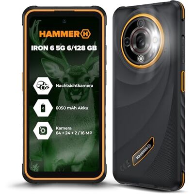 Hammer H Hammer Iron 6 5G 14GB/128GB Outdoor Handy, Baustellenhandy und Rugged Handy, 6.56" 120Hz Display, IP69, 6050mAh Akku, Dual SIM, NFC – Schwarz-Orange Hammer H Hammer Iron 6 5G 14GB/128GB Outdoor Handy, Baustellenhandy und Rugged Handy, 6.56" 120Hz Display, IP69, 6050mAh Akku, Dual SIM, NFC – Schwarz-Orange
