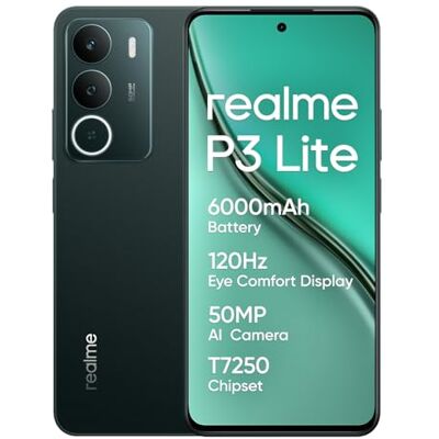 realme P3 lite Smartphone,Green,8+256GB,120Hz Eye Comfort Display,6000 mAh Battery,T7250 Chipset, 50MP AI Camera,15W Charge, Military-Grade Shock Resistance,Daily Water Resistance (No Adapter) realme P3 lite Smartphone,Green,8+256GB,120Hz Eye Comfort Display,6000 mAh Battery,T7250 Chipset, 50MP AI Camera,15W Charge, Military-Grade Shock Resistance,Daily Water Resistance (No Adapter)