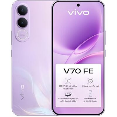 vivo V70 FE Smartphone, gestochen scharfe OIS-Hauptkamera mit 200 MP, 8 GB RAM+256 GB ROM, 5.250-mAh-BlueVolt-Akku, 90-W-Schnellladefunktion, gestochen scharfes AMOLED-Display in 1.5K vivo V70 FE Smartphone, gestochen scharfe OIS-Hauptkamera mit 200 MP, 8 GB RAM+256 GB ROM, 5.250-mAh-BlueVolt-Akku, 90-W-Schnellladefunktion, gestochen scharfes AMOLED-Display in 1.5K