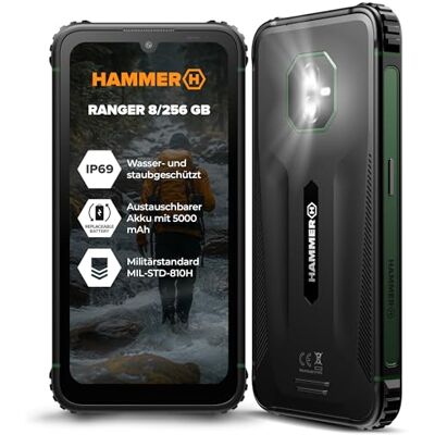 Hammer H Hammer Ranger 4G Rugged Smartphone IP69, 6", 8+8GB RAM, 256GB, 5000mAh, Dual SIM, eSIM, NFC, Schwarz Hammer H Hammer Ranger 4G Rugged Smartphone IP69, 6", 8+8GB RAM, 256GB, 5000mAh, Dual SIM, eSIM, NFC, Schwarz