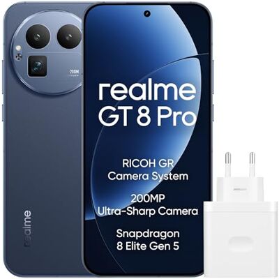 realme GT 8 Pro Smartphone 12GB+256GB, 200-MP-Teleobjektiv, Kamera mit RICOH GR-Technologie, Snapdragon 8 Elite Gen 5, 7000-mAh-Titan-Akku, 120 W Schnellladen + 50 W kabelloses Laden, Blau realme GT 8 Pro Smartphone 12GB+256GB, 200-MP-Teleobjektiv, Kamera mit RICOH GR-Technologie, Snapdragon 8 Elite Gen 5, 7000-mAh-Titan-Akku, 120 W Schnellladen + 50 W kabelloses Laden, Blau
