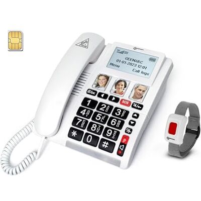Geemarc CL9000 – Notfalltelefon für zu Hause und Sein wasserdichtes SOS-Armband mit großen Tasten, verstärkter Lautstärke und Display mit Hintergrundbeleuchtung – funktioniert nur mit SIM-Karte Geemarc CL9000 – Notfalltelefon für zu Hause und Sein wasserdichtes SOS-Armband mit großen Tasten, verstärkter Lautstärke und Display mit Hintergrundbeleuchtung – funktioniert nur mit SIM-Karte