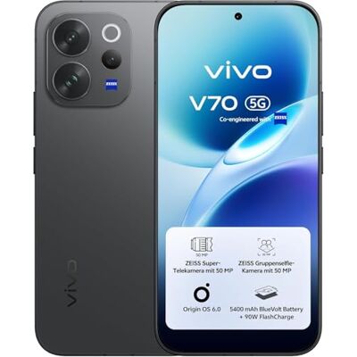 vivo V70 5G Smartphone, 8GB + 256GB, ZEISS Super-Telekamera mit 50 MP, 4K-Video, 6,59" 1.5K 120 Hz AMOLED Display, 5.400-mAh-Akku, 3D-Fingerabdruckscanner, IP68 und IP69, eSIM-kompatibel, Android 16 vivo V70 5G Smartphone, 8GB + 256GB, ZEISS Super-Telekamera mit 50 MP, 4K-Video, 6,59" 1.5K 120 Hz AMOLED Display, 5.400-mAh-Akku, 3D-Fingerabdruckscanner, IP68 und IP69, eSIM-kompatibel, Android 16