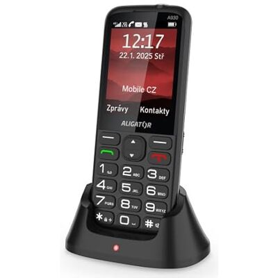 ALIGATOR AZA930B Senioren-Großtasten 4G/LTE Handy mit SOS-Knopf und SOS Locator. Anwendung „Rettung“, Farbdisplay 2,8“, Dual SIM, ohne Ladegerät, Farbe schwarz ALIGATOR AZA930B Senioren-Großtasten 4G/LTE Handy mit SOS-Knopf und SOS Locator. Anwendung „Rettung“, Farbdisplay 2,8“, Dual SIM, ohne Ladegerät, Farbe schwarz