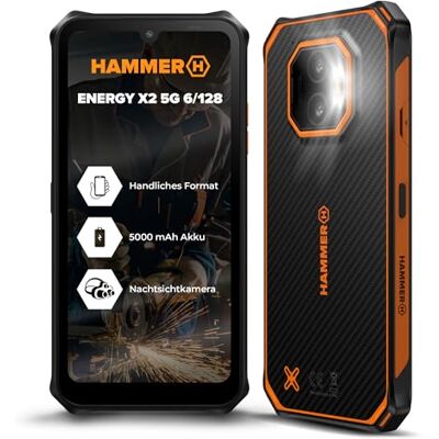 Hammer H Hammer Energy X2 4G Rugged Smartphone IP69, 6.1", 6+6GB RAM, 128GB, 5000mAh, Dual SIM, eSIM, Outdoor Handy, Schwarz-Orange Hammer H Hammer Energy X2 4G Rugged Smartphone IP69, 6.1", 6+6GB RAM, 128GB, 5000mAh, Dual SIM, eSIM, Outdoor Handy, Schwarz-Orange