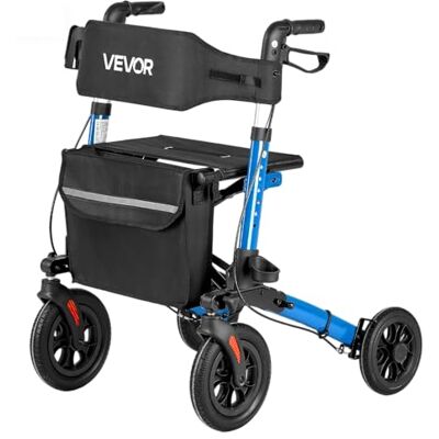 VEVOR Rollator 3-Fach Faltbar mit Sitz, Leichter Gehwagen mit 4 Reifen, Gehhilfe bis 136 kg mit Rückenlehne Tasche Gehstockhalter, Höheverstellbare Laufhilfe mit Feststellfunktion für Senioren, Blau VEVOR Rollator 3-Fach Faltbar mit Sitz, Leichter Gehwagen mit 4 Reifen, Gehhilfe bis 136 kg mit Rückenlehne Tasche Gehstockhalter, Höheverstellbare Laufhilfe mit Feststellfunktion für Senioren, Blau