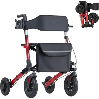 VEVOR Rollator 3-Fach Faltbar mit Sitz, Leichter Gehwagen mit 4 Reifen, Gehhilfe bis 136 kg mit Rückenlehne Tasche Gehstockhalter, Höheverstellbare Laufhilfe mit Feststellfunktion für Senioren, Rot VEVOR Rollator 3-Fach Faltbar mit Sitz, Leichter Gehwagen mit 4 Reifen, Gehhilfe bis 136 kg mit Rückenlehne Tasche Gehstockhalter, Höheverstellbare Laufhilfe mit Feststellfunktion für Senioren, Rot