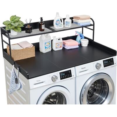VEVOR Arbeitsplatte für Waschmaschine & Trockner (137 x 69,9 cm) mit Haken & Ablage, zur Organisation und Aufbewahrung im Wäscheschrank Speisekammer Küchentheke, bis 113 kg Belastbar, Schwarz VEVOR Arbeitsplatte für Waschmaschine & Trockner (137 x 69,9 cm) mit Haken & Ablage, zur Organisation und Aufbewahrung im Wäscheschrank Speisekammer Küchentheke, bis 113 kg Belastbar, Schwarz