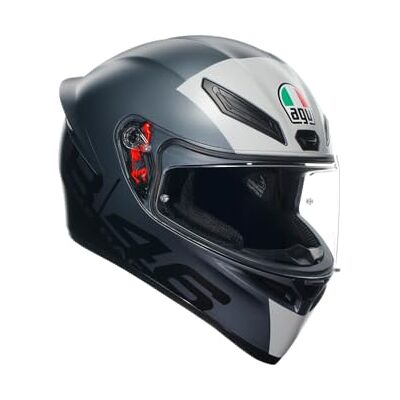 AGV K1 S E2206, Motorrad Helm, ECE Vollvisier Motorradhelm, Racing Style mit Aerodynamischem Spoiler, Kratzfestem Visier, 190° Sichtfeld, mit Intercom Ready, Grau, S AGV K1 S E2206, Motorrad Helm, ECE Vollvisier Motorradhelm, Racing Style mit Aerodynamischem Spoiler, Kratzfestem Visier, 190° Sichtfeld, mit Intercom Ready, Grau, S