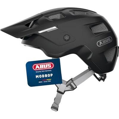 Abus MTB-Helm MoDrop, Schwarz, L In-Mold-Verfahren, Verstellsystem, Goggle-Halterung, Zopf-Öffnung Abus MTB-Helm MoDrop, Schwarz, L In-Mold-Verfahren, Verstellsystem, Goggle-Halterung, Zopf-Öffnung