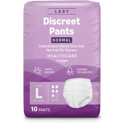 Healthcare Damen Pants Discreet Large – 40 Stück (4 Packungen à 10 Stück), Weiß (Zuvor eine Marke von Amazon Basic Care, gleiches Produkt) Verpackung kann abweichen Healthcare Damen Pants Discreet Large – 40 Stück (4 Packungen à 10 Stück), Weiß (Zuvor eine Marke von Amazon Basic Care, gleiches Produkt) Verpackung kann abweichen