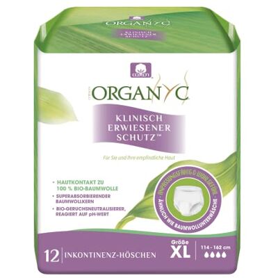 Organyc Blasenschwäche-Unterwäsche aus Bio-Baumwolle schützt vor ungewolltem Harnverlust und schlechten Gerüchen, Größe XL, 12 Stück Organyc Blasenschwäche-Unterwäsche aus Bio-Baumwolle schützt vor ungewolltem Harnverlust und schlechten Gerüchen, Größe XL, 12 Stück