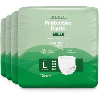 Amazon Unisex-Superhosen, Größe L – 48 Stück (4 Packungen mit 12 Stück) Amazon Unisex-Superhosen, Größe L – 48 Stück (4 Packungen mit 12 Stück)