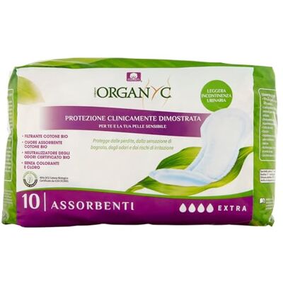 Organyc Absorptionsmittel für Harnaustritte aus 100% biologischer Baumwolle Super saugfähig, 1 Packung mit 10 Stück Organyc Absorptionsmittel für Harnaustritte aus 100% biologischer Baumwolle Super saugfähig, 1 Packung mit 10 Stück