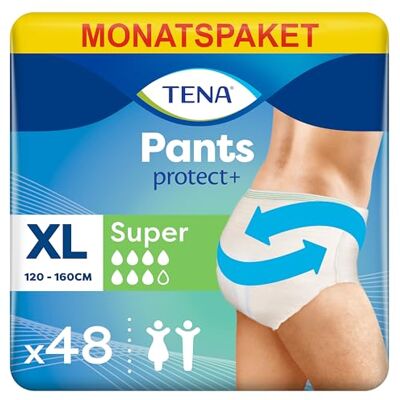 TENA Pants Super (XL) Monatliche Vorratspackung saugfähige, elastische Einweghöschen, für Harnausfall, sowohl für Sie als auch für ihn, diskret und bequem, 4 Packungen x 12 Stück TENA Pants Super (XL) Monatliche Vorratspackung saugfähige, elastische Einweghöschen, für Harnausfall, sowohl für Sie als auch für ihn, diskret und bequem, 4 Packungen x 12 Stück