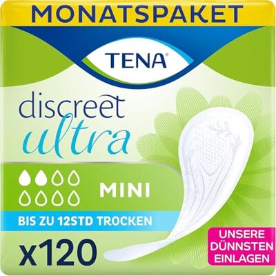 TENA Lady Discreet Mini Towels, for Light Bladder Weakness, Monthly Pack of 120 Incontinence Pads for Women TENA Lady Discreet Mini Towels, for Light Bladder Weakness, Monthly Pack of 120 Incontinence Pads for Women