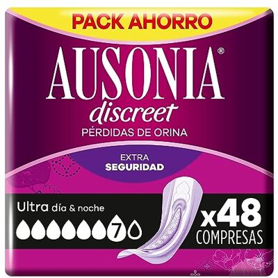 AUSONIA Discreet Inkontinenz-Nachteinlagen für Damen, Ultra, 48 Einheiten, vollständiger Schutz, Sie werden es kaum bemerken AUSONIA Discreet Inkontinenz-Nachteinlagen für Damen, Ultra, 48 Einheiten, vollständiger Schutz, Sie werden es kaum bemerken