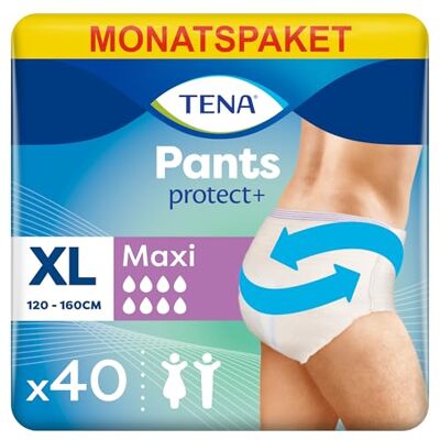 TENA Pants Maxi XL 40 Pants im Monatspaket (4 x 10 Stück) Einweghosen für Frauen und Männer atmungsaktive Unisex Inkontinenzslips bei Blasenschwäche und Harninkontinenz Weiß, Größe XL TENA Pants Maxi XL 40 Pants im Monatspaket (4 x 10 Stück) Einweghosen für Frauen und Männer atmungsaktive Unisex Inkontinenzslips bei Blasenschwäche und Harninkontinenz Weiß, Größe XL