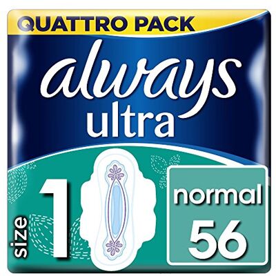 Always Ultra Normal (Größe 1) Damenbinden mit Flügeln, 56 Stück Always Ultra Normal (Größe 1) Damenbinden mit Flügeln, 56 Stück
