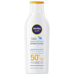 Nivea Sun Kids Sensitive Protect & Play FP50+ in 200 ml Flasche, Sonnenschutz ohne Duft, Babycreme für empfindliche Haut Nivea Sun Kids Sensitive Protect & Play FP50+ in 200 ml Flasche, Sonnenschutz ohne Duft, Babycreme für empfindliche Haut