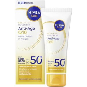 Nivea Sun Sonnenschutz mit LSF 50+, straffende Gesichtssonnencreme, atmungsaktive Anti-Falten Sonnencreme mit LSF 50+ und PA++++, Breathable UV Gesicht Anti-Age Q10 (40 ml) Nivea Sun Sonnenschutz mit LSF 50+, straffende Gesichtssonnencreme, atmungsaktive Anti-Falten Sonnencreme mit LSF 50+ und PA++++, Breathable UV Gesicht Anti-Age Q10 (40 ml)