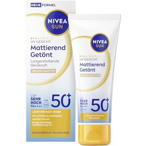 Nivea Sun getönte Sonnencreme fürs Gesicht LSF 50+, mattierende Gesichtspflege mit LSF, getönte Sonnencreme für hellere Hauttypen, Breathable UV Gesicht Mattierend getönt Sonnenschutz (50 ml) Nivea Sun getönte Sonnencreme fürs Gesicht LSF 50+, mattierende Gesichtspflege mit LSF, getönte Sonnencreme für hellere Hauttypen, Breathable UV Gesicht Mattierend getönt Sonnenschutz (50 ml)