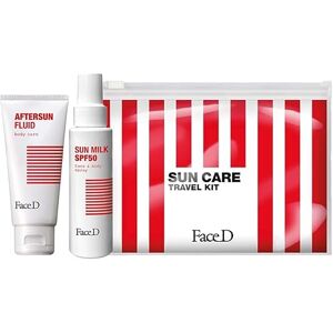 FaceD Face D Sonnenpflege Reise-Set, Reise-Sonnenpflege, Spray-Lotion SPF 50 100 ml, After-Sun Fluid 75 ml und Kosmetiktasche FaceD Face D Sonnenpflege Reise-Set, Reise-Sonnenpflege, Spray-Lotion SPF 50 100 ml, After-Sun Fluid 75 ml und Kosmetiktasche