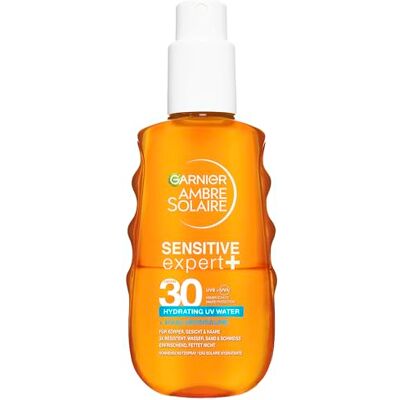Garnier Ambre Solaire Sensitive Expert + Hydrating UV Water Sonnenschutzspray LSF 30, Hoher UV-Schutz für Körper, Gesicht und Haare, Erfrischend, wasserfest und nicht fettend, 150 ml Garnier Ambre Solaire Sensitive Expert + Hydrating UV Water Sonnenschutzspray LSF 30, Hoher UV-Schutz für Körper, Gesicht und Haare, Erfrischend, wasserfest und nicht fettend, 150 ml