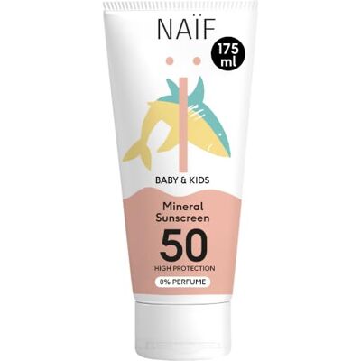 Naïf Sonnencreme für Baby & Kinder, LSF 50- Mineralischer Sonnenschutz mit Zinkoxid- Dermatologisch Getestet- Ohne Mikroplastik- Wasserresistent, 0% Parfüm, für empfindliche Haut- 175ml Naïf Sonnencreme für Baby & Kinder, LSF 50- Mineralischer Sonnenschutz mit Zinkoxid- Dermatologisch Getestet- Ohne Mikroplastik- Wasserresistent, 0% Parfüm, für empfindliche Haut- 175ml