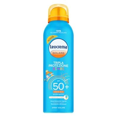 Leocrema Sonnencreme für Kinder, Spray LSF 50+, dreifacher Sonnenschutz, feuchtigkeitsspendende Formel, schnell einziehend, wasserfest, 150 ml Leocrema Sonnencreme für Kinder, Spray LSF 50+, dreifacher Sonnenschutz, feuchtigkeitsspendende Formel, schnell einziehend, wasserfest, 150 ml