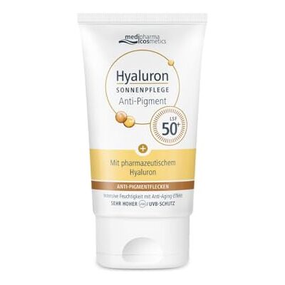 Medipharma Cosmetics Hyaluron Sonnenpflege Anti-Pigment mit LSF 50+ mit Anti-Pigment-Formel intensive Feuchtigkeit mit Anti-Aging-Effekt für trockene & empfindliche Haut von 50 ml Medipharma Cosmetics Hyaluron Sonnenpflege Anti-Pigment mit LSF 50+ mit Anti-Pigment-Formel intensive Feuchtigkeit mit Anti-Aging-Effekt für trockene & empfindliche Haut von 50 ml