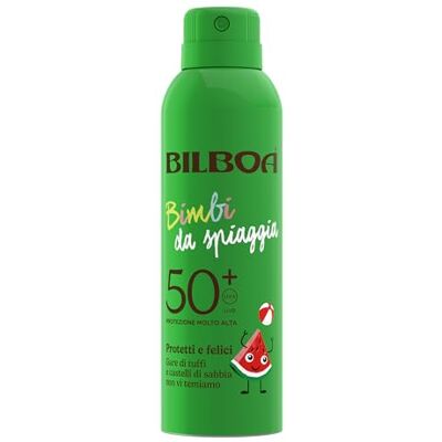 Bilboa , Kinder-Strand-Spray LSF 50+ für Kinder, Sonnenschutz für Gesicht und Körper mit Wassermelonen-Duft, schnell einziehend, wasserfest, unter dermatologischer Kontrolle, 150 ml Bilboa , Kinder-Strand-Spray LSF 50+ für Kinder, Sonnenschutz für Gesicht und Körper mit Wassermelonen-Duft, schnell einziehend, wasserfest, unter dermatologischer Kontrolle, 150 ml