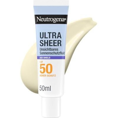 Neutrogena ® Ultra Sheer Age Shield Sonnenschutzfluid LSF50, 50ml Unsichtbarer UV-Schutz mit Helioplex SL, Niacinamide & NeoGlucosamine, Anti-Aging, reduziert Pigmentflecken, beugt Falten vor Neutrogena ® Ultra Sheer Age Shield Sonnenschutzfluid LSF50, 50ml Unsichtbarer UV-Schutz mit Helioplex SL, Niacinamide & NeoGlucosamine, Anti-Aging, reduziert Pigmentflecken, beugt Falten vor
