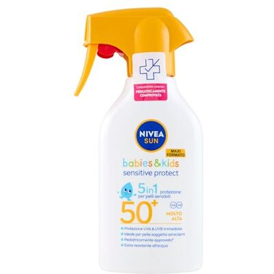 Nivea Sun Kids Sensitive Protect & Play LSF 50+ 250 ml, Sonnencreme Spray 50+ Kinder und Babys ab 6 Monaten, wasserfeste Sonnencreme Kinder, Schutz für empfindliche und empfindliche Haut Nivea Sun Kids Sensitive Protect & Play LSF 50+ 250 ml, Sonnencreme Spray 50+ Kinder und Babys ab 6 Monaten, wasserfeste Sonnencreme Kinder, Schutz für empfindliche und empfindliche Haut