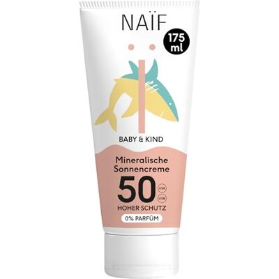 Naïf Sonnencreme für Baby & Kinder, LSF 50- Mineralischer Sonnenschutz mit Zinkoxid- Dermatologisch Getestet- Ohne Mikroplastik- Wasserresistent, 0% Parfüm, für empfindliche Haut- 175ml Naïf Sonnencreme für Baby & Kinder, LSF 50- Mineralischer Sonnenschutz mit Zinkoxid- Dermatologisch Getestet- Ohne Mikroplastik- Wasserresistent, 0% Parfüm, für empfindliche Haut- 175ml