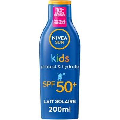 Nivea Sun Protect & Hydrate Kids Sonnenmilch, LSF 50+, 200 ml, wasserfeste Sonnencreme, hoher Schutz für Gesicht und Körper für empfindliche Kinderhaut Nivea Sun Protect & Hydrate Kids Sonnenmilch, LSF 50+, 200 ml, wasserfeste Sonnencreme, hoher Schutz für Gesicht und Körper für empfindliche Kinderhaut