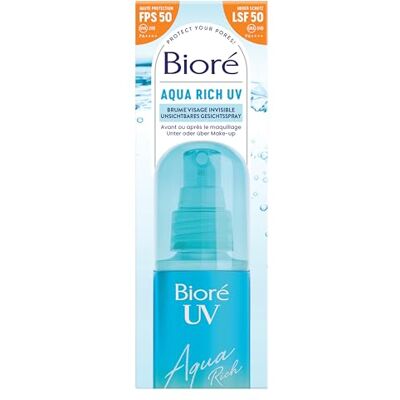 Bioré UV Aqua Rich LSF 50 Unsichtbares Gesichtsspray Inhalt: 60 ml Lichtschutzfaktor UVA-/UVB-Schutz Leichter, erfrischender Schutz Bioré UV Aqua Rich LSF 50 Unsichtbares Gesichtsspray Inhalt: 60 ml Lichtschutzfaktor UVA-/UVB-Schutz Leichter, erfrischender Schutz
