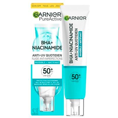 Garnier Anti-Unreinheiten Fluid Invisible + Matt mit LSF 50+, für hohen UV-Schutz und Milderung von Unreinheiten, Hautklar BHA + Niacinamid Daily-UV, 40 ml Garnier Anti-Unreinheiten Fluid Invisible + Matt mit LSF 50+, für hohen UV-Schutz und Milderung von Unreinheiten, Hautklar BHA + Niacinamid Daily-UV, 40 ml
