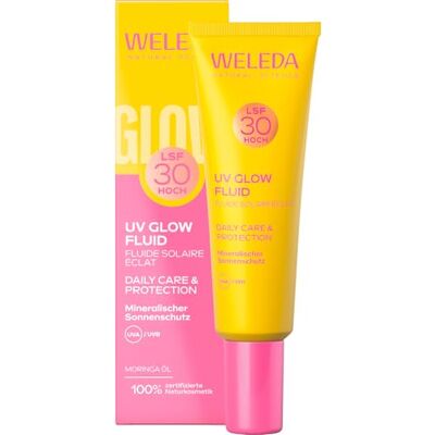 WELEDA Bio Glowy UV Fluid LSF 30 Naturkosmetik Sonnenschutz Fluid mit Lichtschutzfaktor 30 & Moringaöl für Schutz vor UVA/UVB Strahlen 24 Stunden Feuchtigkeit & natürlicher Glow (vegan, 30ml) WELEDA Bio Glowy UV Fluid LSF 30 Naturkosmetik Sonnenschutz Fluid mit Lichtschutzfaktor 30 & Moringaöl für Schutz vor UVA/UVB Strahlen 24 Stunden Feuchtigkeit & natürlicher Glow (vegan, 30ml)