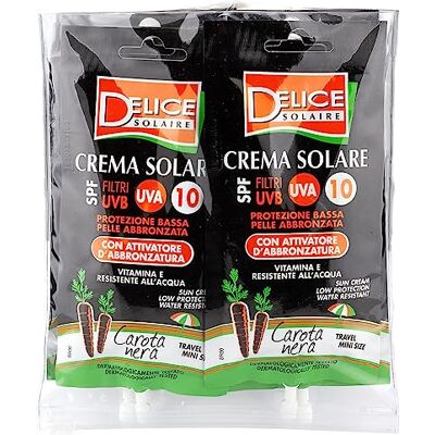 Delice Solaire Sonnencreme Mini Size, niedriger Schutz SPF10+, mit Aktivator zur Bräunung, schwarze Karotte, wasserfest, dermatologisch getestet, 6 Beutel x 50 ml Delice Solaire Sonnencreme Mini Size, niedriger Schutz SPF10+, mit Aktivator zur Bräunung, schwarze Karotte, wasserfest, dermatologisch getestet, 6 Beutel x 50 ml