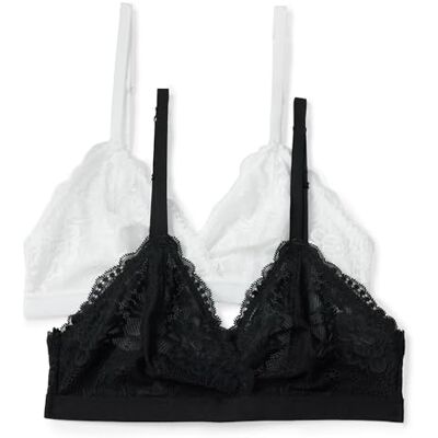 Amazon Damen Stretch-Triangel-Bralette mit Galonspitze, 2er-Pack, Schwarz/Weiß, XXL Amazon Damen Stretch-Triangel-Bralette mit Galonspitze, 2er-Pack, Schwarz/Weiß, XXL