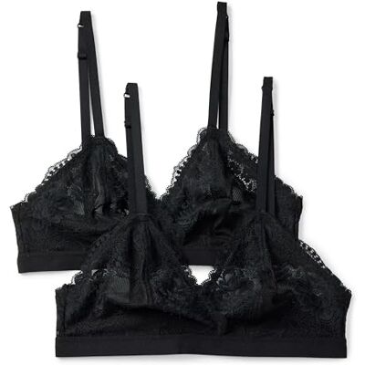 Amazon Damen Stretch-Triangel-Bralette mit Galonspitze, 2er-Pack, Schwarz, XXS Amazon Damen Stretch-Triangel-Bralette mit Galonspitze, 2er-Pack, Schwarz, XXS