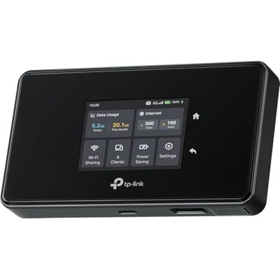 TP-Link M8550 5G LTE Mobiler WLAN Router – Bis zu 3,4 Gbit/s, Tri-Band Wi-Fi 6E, Nano-SIM-Karten Slot, Gigabit WAN/LAN, 4680 mAh Akku, Touchscreen, Wireguard, bis zu 32 Geräte TP-Link M8550 5G LTE Mobiler WLAN Router – Bis zu 3,4 Gbit/s, Tri-Band Wi-Fi 6E, Nano-SIM-Karten Slot, Gigabit WAN/LAN, 4680 mAh Akku, Touchscreen, Wireguard, bis zu 32 Geräte