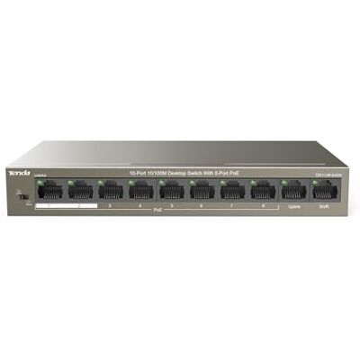 Tenda 10-Port Fast Ethernet PoE Switch mit 8 PoE+ Ports & 2 Uplink-Ports (QoS, VLAN, 58W, IEEE 802.3af/at, 250m Übertragungsreichweite, Desktop- und Wandmontage) (TEF1110P-8-63W) Tenda 10-Port Fast Ethernet PoE Switch mit 8 PoE+ Ports & 2 Uplink-Ports (QoS, VLAN, 58W, IEEE 802.3af/at, 250m Übertragungsreichweite, Desktop- und Wandmontage) (TEF1110P-8-63W)