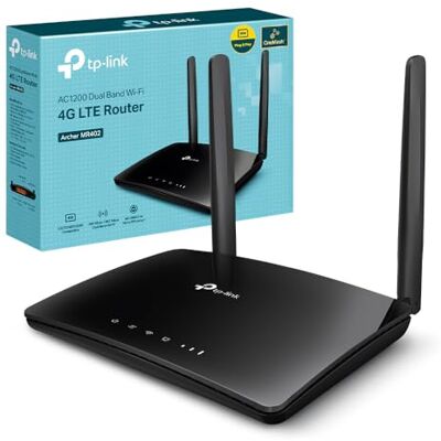 TP-Link Archer MR402 LTE Router, 4G Router SIM Karte, WLAN Dual-Band AC1200, 4G Cat4 bis zu 150 Mbit/s, 4 Ports, Plug and Play, MU-MIMO, One Mesh TP-Link Archer MR402 LTE Router, 4G Router SIM Karte, WLAN Dual-Band AC1200, 4G Cat4 bis zu 150 Mbit/s, 4 Ports, Plug and Play, MU-MIMO, One Mesh