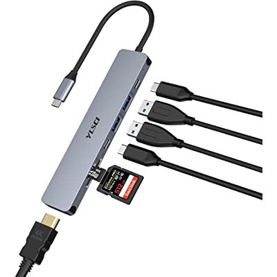 YLSCI USB C Hub, 7-in-1 USB C Adapter mit 4K@30 Hz HDMI, USB C 3.0, 2 USB A 3.0, 100 W PD, 2 SD/TF-Kartenleser Kompatibel mit MacBook, iPad, Surface Pro 8/7, Galaxy Tab und weiteren Typ C Geräten YLSCI USB C Hub, 7-in-1 USB C Adapter mit 4K@30 Hz HDMI, USB C 3.0, 2 USB A 3.0, 100 W PD, 2 SD/TF-Kartenleser Kompatibel mit MacBook, iPad, Surface Pro 8/7, Galaxy Tab und weiteren Typ C Geräten