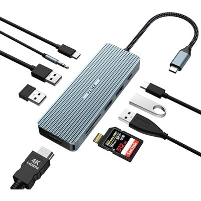 YLSCI 10 in 1 Dockingstation, USB C Hub mit HDMI 4K, 2 Anschlüsse USB-A3.0, 2 Anschlüsse USB-A 2.0, 1 Kartenleser Typ-C, SD/TF, PD 100W, 3,5 mm, Geeignet für Windows, Mac OS, Surface Pro YLSCI 10 in 1 Dockingstation, USB C Hub mit HDMI 4K, 2 Anschlüsse USB-A3.0, 2 Anschlüsse USB-A 2.0, 1 Kartenleser Typ-C, SD/TF, PD 100W, 3,5 mm, Geeignet für Windows, Mac OS, Surface Pro