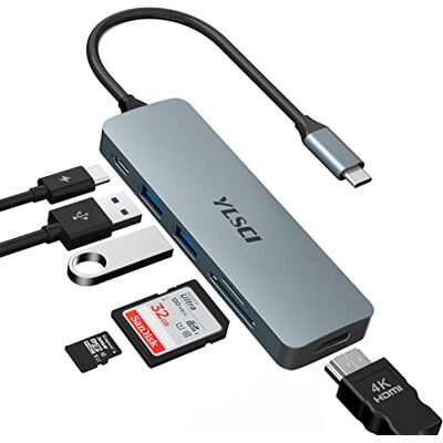 YLSCI USB C Hub, 6-in-1 USB C Hub Multiport-Adapter mit 4K-HDMI-Ausgang, 100 W PD, Zwei USB 3.0-Anschlüssen, SD/TF-Kartenleser, mühelose Konnektivität für MacBook Pro, MacBook Air, Surface Pro YLSCI USB C Hub, 6-in-1 USB C Hub Multiport-Adapter mit 4K-HDMI-Ausgang, 100 W PD, Zwei USB 3.0-Anschlüssen, SD/TF-Kartenleser, mühelose Konnektivität für MacBook Pro, MacBook Air, Surface Pro